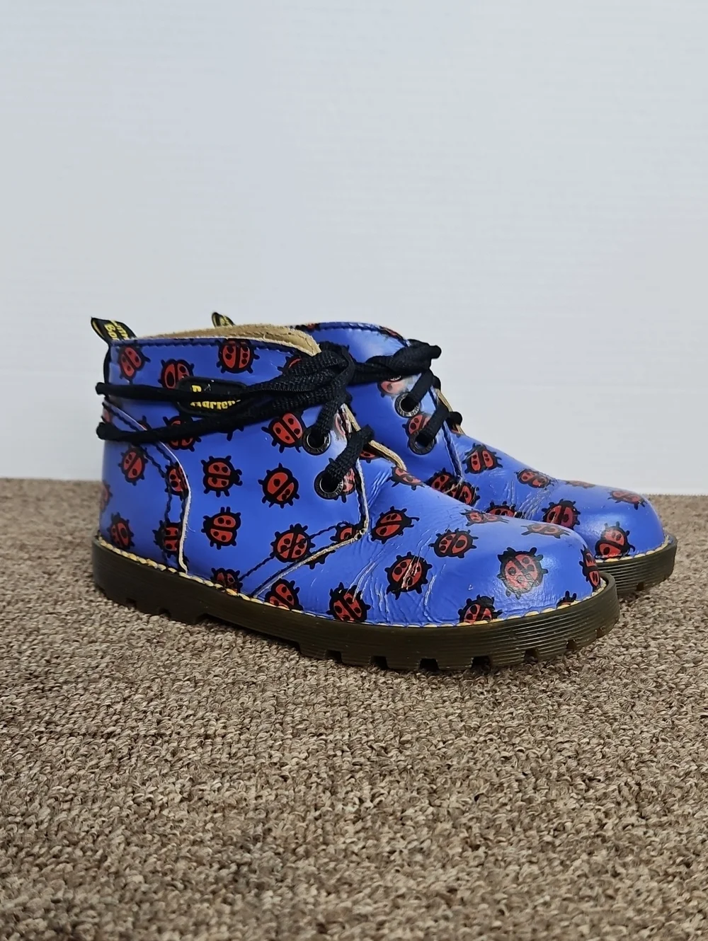 Vintage Dr Martens DMs MIE Purple Ladybug Leather Ankle Boots Sz 3 Womens